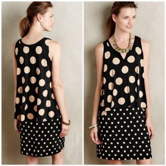 Anthropologie Maeve Polka Dot V Neck Sleeveless Layered Black Mini Dress Size XS - Picture 16 of 16